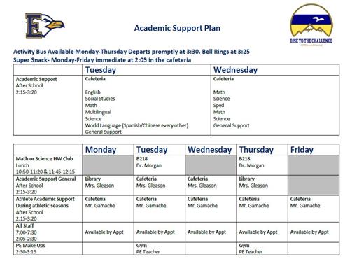 Academic Support Schedule